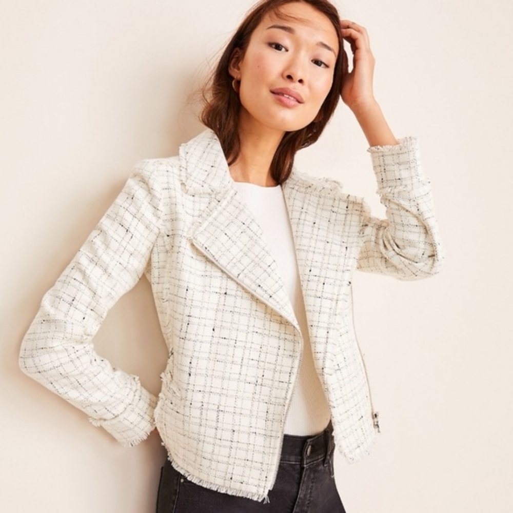 * SOLD* Ann Taylor Fringe Tweed Moto Jacket - Picture 3 of 17